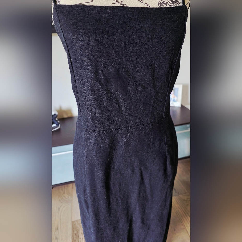 Women's Plus Size 16 Little Black Dress LBD Corset Back Lace Up Midi Slit Strap - Picture 6 of 16